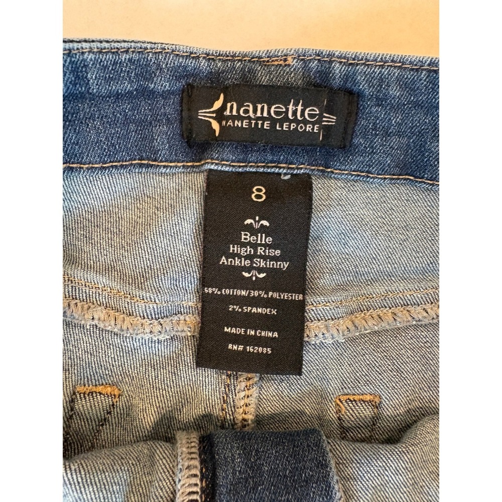 Nanette Lepore Belle High Rise Ankle Skinny Jeans Blue Sailor Button Women 8 - Picture 3 of 7